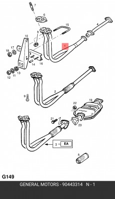 Выпускной трубопровод 90443314 GENERAL MOTORS