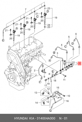 Распределительный трубопровод, топливо 314004A000 HYUNDAI KIA