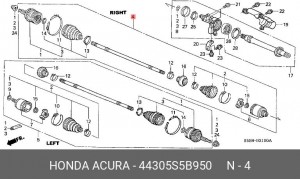 Вал привода колеса в сборе с ШРУСами 44305S5B950 HONDA