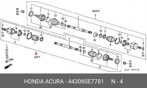 Вал привода колеса в сборе с ШРУСами 44306SE7781 HONDA