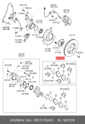 Комплект тормозных колодок, диско 581012GA01 HYUNDAI KIA