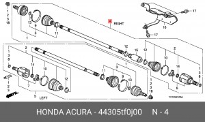 Вал привода колеса в сборе с ШРУСами 44305TF0J00 HONDA
