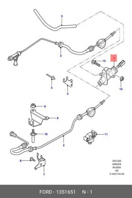Главный цилиндр, система сцепления 1 351 651 FORD