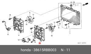 Диффузор радиатора охлаждения под вентилятор 38615RBB003 HONDA