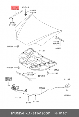 Упругий элемент, капот 811612C001 HYUNDAI KIA