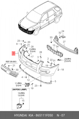 Бампер передний 865111F050 HYUNDAI KIA
