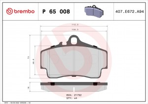 Комплект тормозных колодок, диско P65008 BREMBO