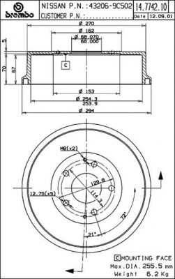 Тормозной барабан 14.7742.10 BREMBO