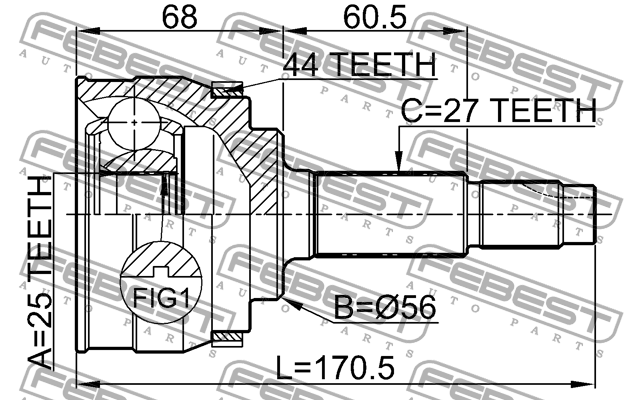 ШРУС 0210-065A44 FEBEST