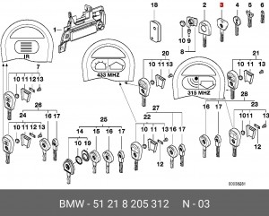 Ключ основной с изменяемым кодом 51 21 8 205 312 BMW