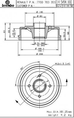Тормозной барабан 14.5494.10 BREMBO