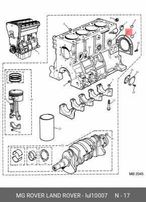 Уплотняющее кольцо, коленчатый вал LUL10007 MG ROVER LAND ROVER