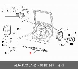 Трос замка открывания двери 51801163 ALFA FIAT LANCIA