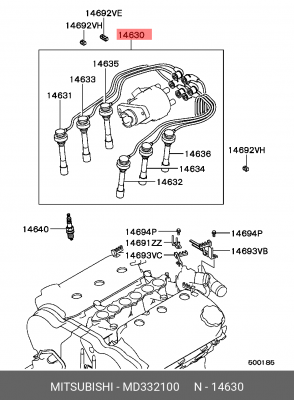 Провода высоковольтные системы зажигания (комплект) MD332100 MITSUBISHI