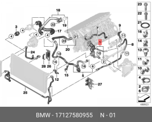 Патрубок системы охлаждения ДВС 17 12 7 580 955 BMW