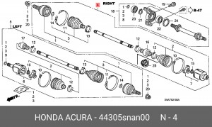 Вал привода колеса в сборе с ШРУСами 44305SNAN00 HONDA