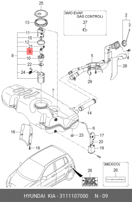 Топливный насос 31111-07000 HYUNDAI KIA