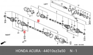 Шарнирный комплект, приводной вал 44010SZ3A50 HONDA