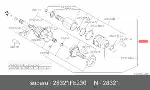 Вал привода колеса в сборе с ШРУСами 28321FE230 SUBARU