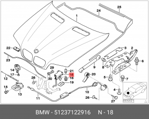 Крючок капота 51 23 7 122 916 BMW