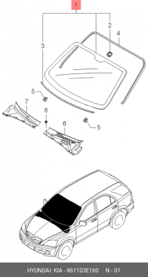 Стекло ветровое 861103E160 HYUNDAI KIA