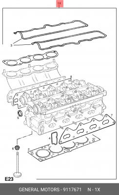 Комплект прокладок, головка цилиндра 9117671 GENERAL MOTORS