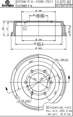 Тормозной барабан 14.6773.10 BREMBO