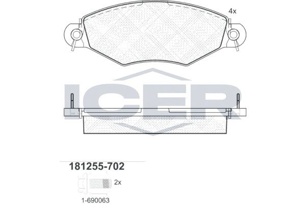 Комплект тормозных колодок, диско 181255-702 ICER