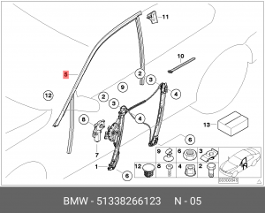 Уплотнитель стекла двери 51 33 8 266 123 BMW