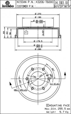Тормозной барабан 14.3303.10 BREMBO
