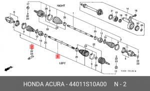 Вал привода колеса в сборе с ШРУСами 44011S10A00 HONDA