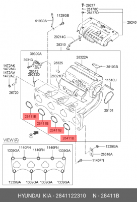 Прокладка, впускной коллектор 2841122310 HYUNDAI KIA