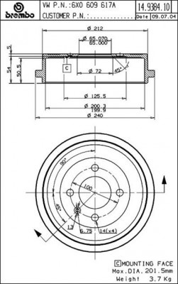 Тормозной барабан 14.9384.10 BREMBO