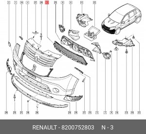 Решетка бампера 8200752803 RENAULT