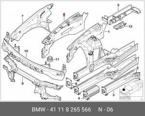 Полка брызговика 41 11 8 265 566 BMW