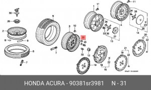 Гайка крепления колеса 90381SR3981 HONDA