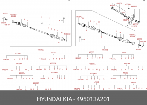 Шарнирный комплект, приводной вал 49501-3A201 HYUNDAI KIA