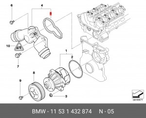Прокладка, корпус термостата 11 53 1 432 874 BMW