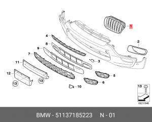 Решетка бампера 51137185223 BMW