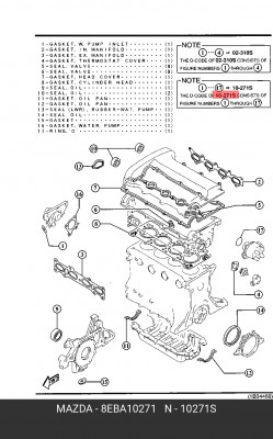 Комплект прокладок, головка цилиндра 8EBA-10-271 MAZDA