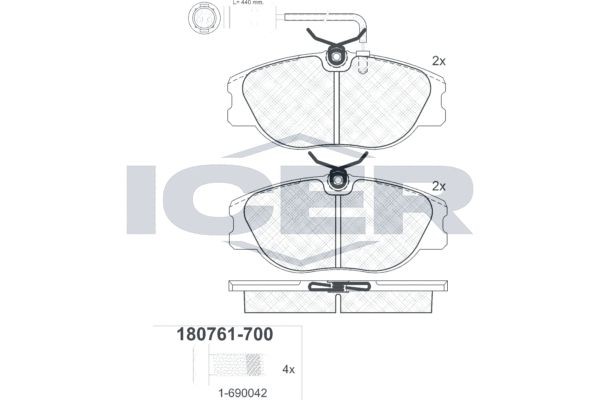 Комплект тормозных колодок, диско 180761-700 ICER