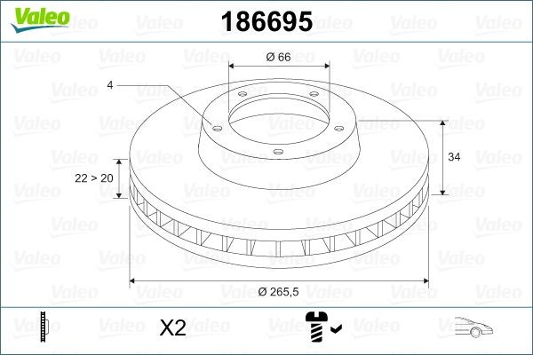 Тормозной диск 186695 VALEO PHC