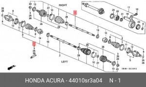 Шарнирный комплект, приводной вал 44010SR3A04 HONDA
