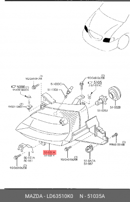 Фара головного света LD63510K0 MAZDA