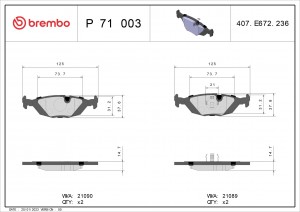 Комплект тормозных колодок, диско P71003 BREMBO