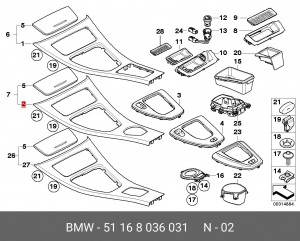 Накладка центральной консоли 51168036031 BMW