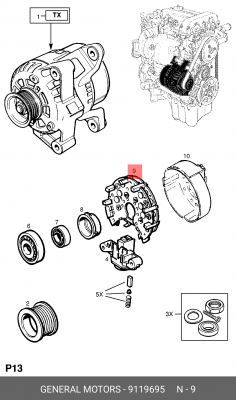 Выпрямитель, генератор 9119695 GENERAL MOTORS