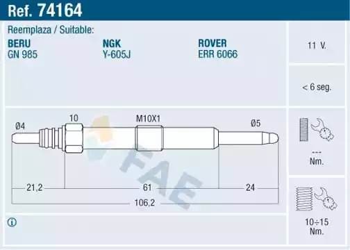 Свеча накаливания 74164 FAE