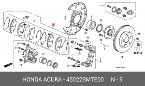Комплект тормозных колодок, диско 45022SMTE00 HONDA
