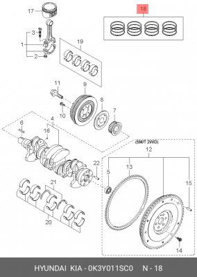 Кольца поршневые 0K3Y011SC0 HYUNDAI KIA